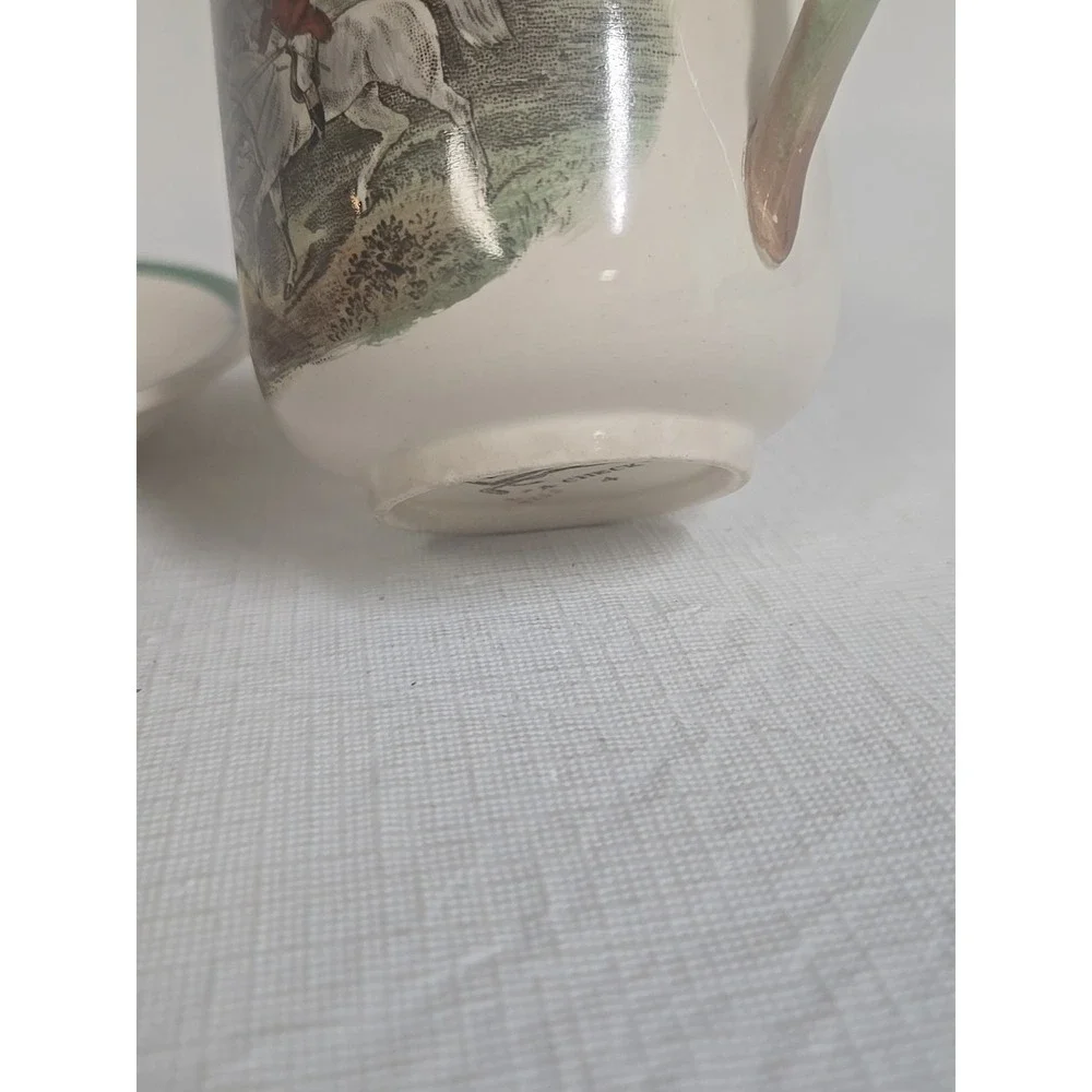 Copeland Spode England Herring‎ Hunt Green #4 Footed Demitasse Cup and #2 Saucer